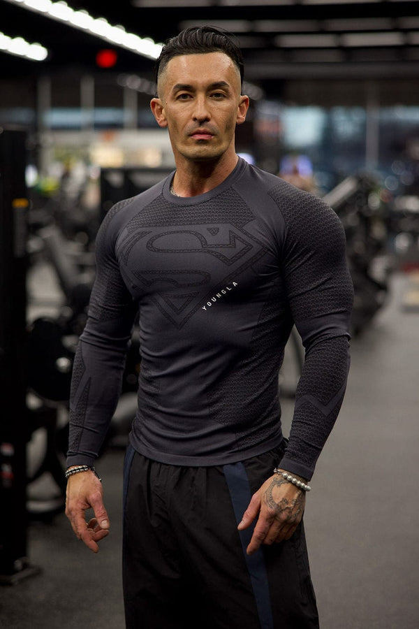 Superman Compression Longsleeves - Charcoal Lifestyle Back