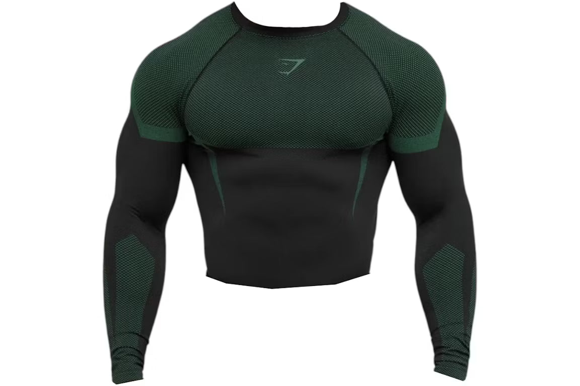 Gymshark Onyx 5.0 Seamless Longsleeve T-shirt - Black/Lift Green