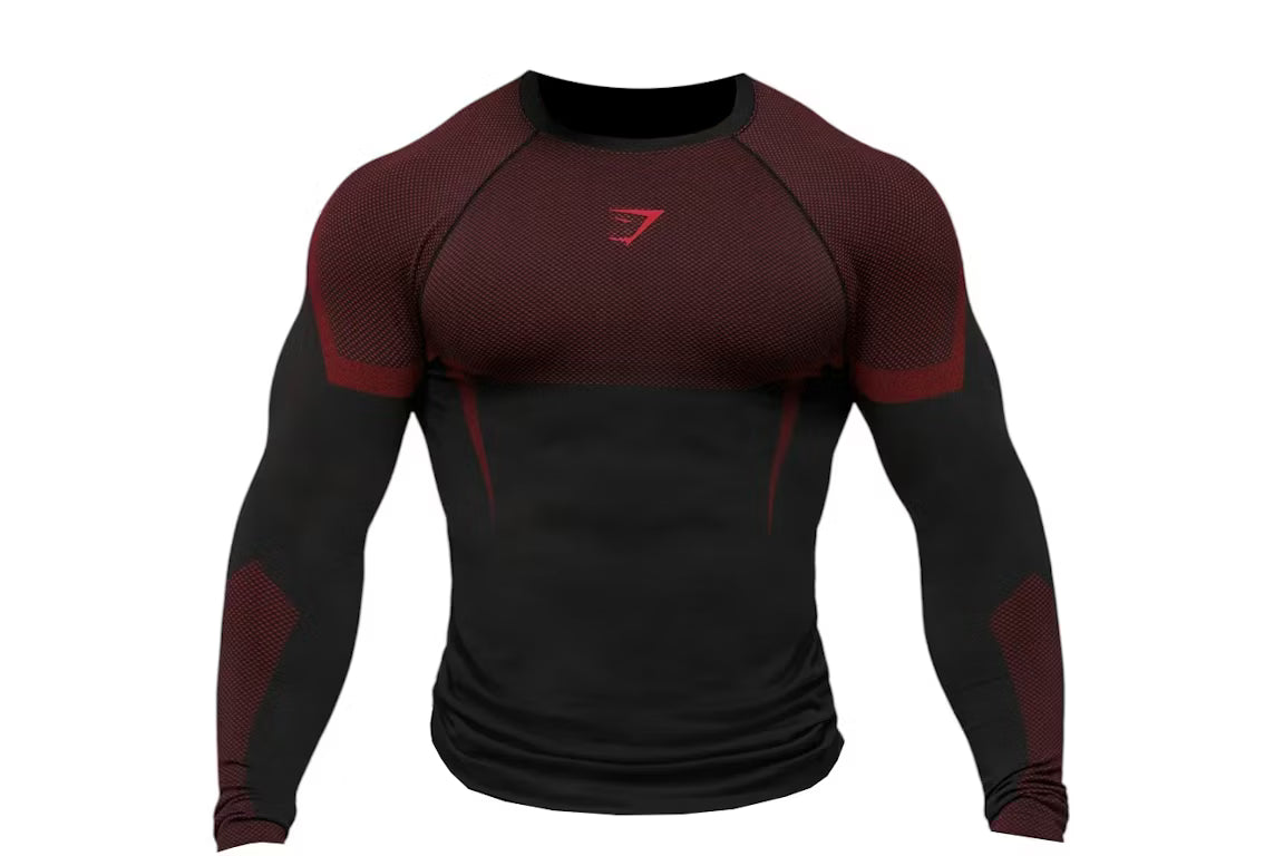 Gymshark Onyx 5.0 Seamless Long Sleeve T-shirt - Black/Carmine Red