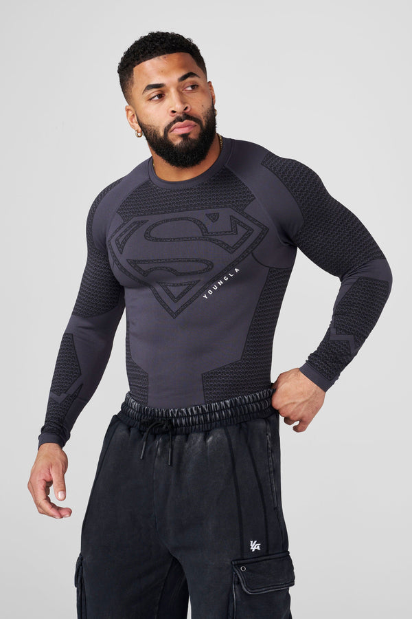 Superman Compression Longsleeves - Charcoal Studio Shot