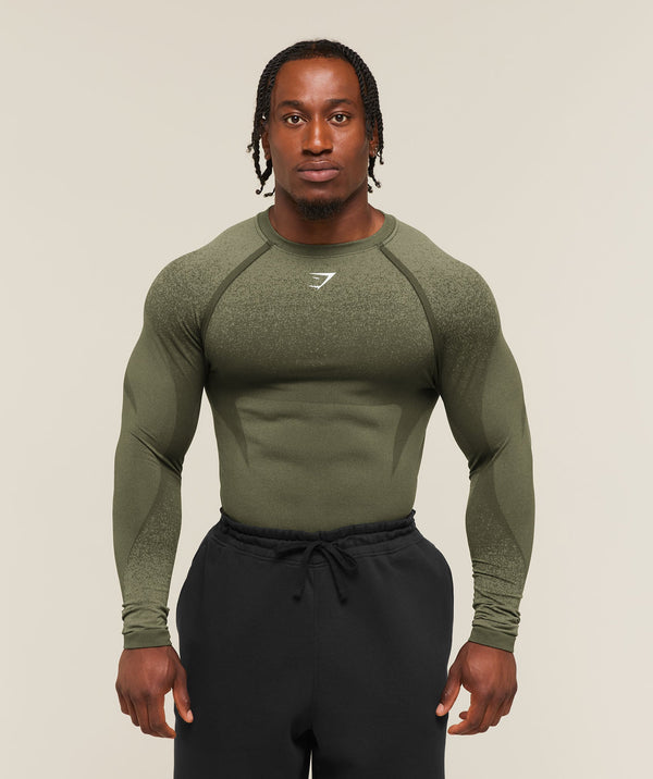 Gymshark Shadow Seamless Long Sleeve T-Shirt - Olive