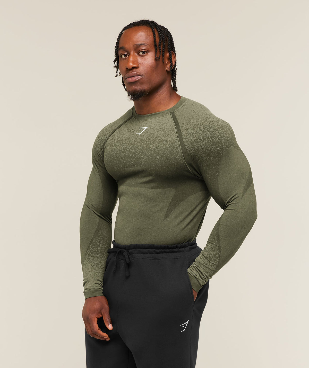 Gymshark Shadow Seamless Long Sleeve T-Shirt - Olive