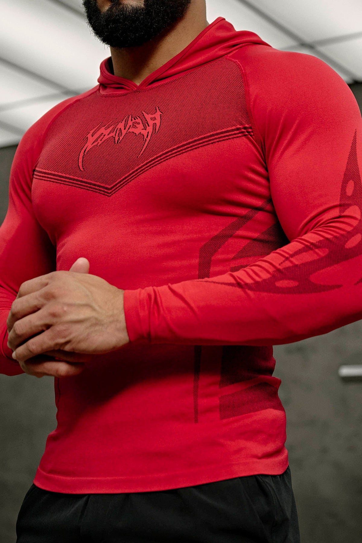 Warrior Compression Hoodies - Red Close-up