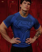 4117 - Superman Compression Tees - Sculpted fit, premium patterns, and detailed paneling, designed for performance and superhero-inspired style in Blue.