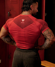 4117 - Superman Compression Tees - Sculpted fit, premium patterns, and detailed paneling, designed for performance and superhero-inspired style in Red.